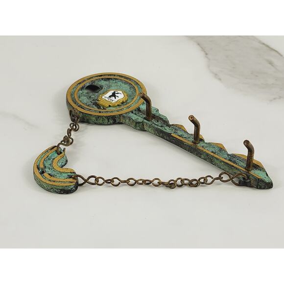 Metal Key Holder Keychain Hooks 5 1/4" Wall Mounted Green Patina Berlin Vintage - Picture 8 of 14